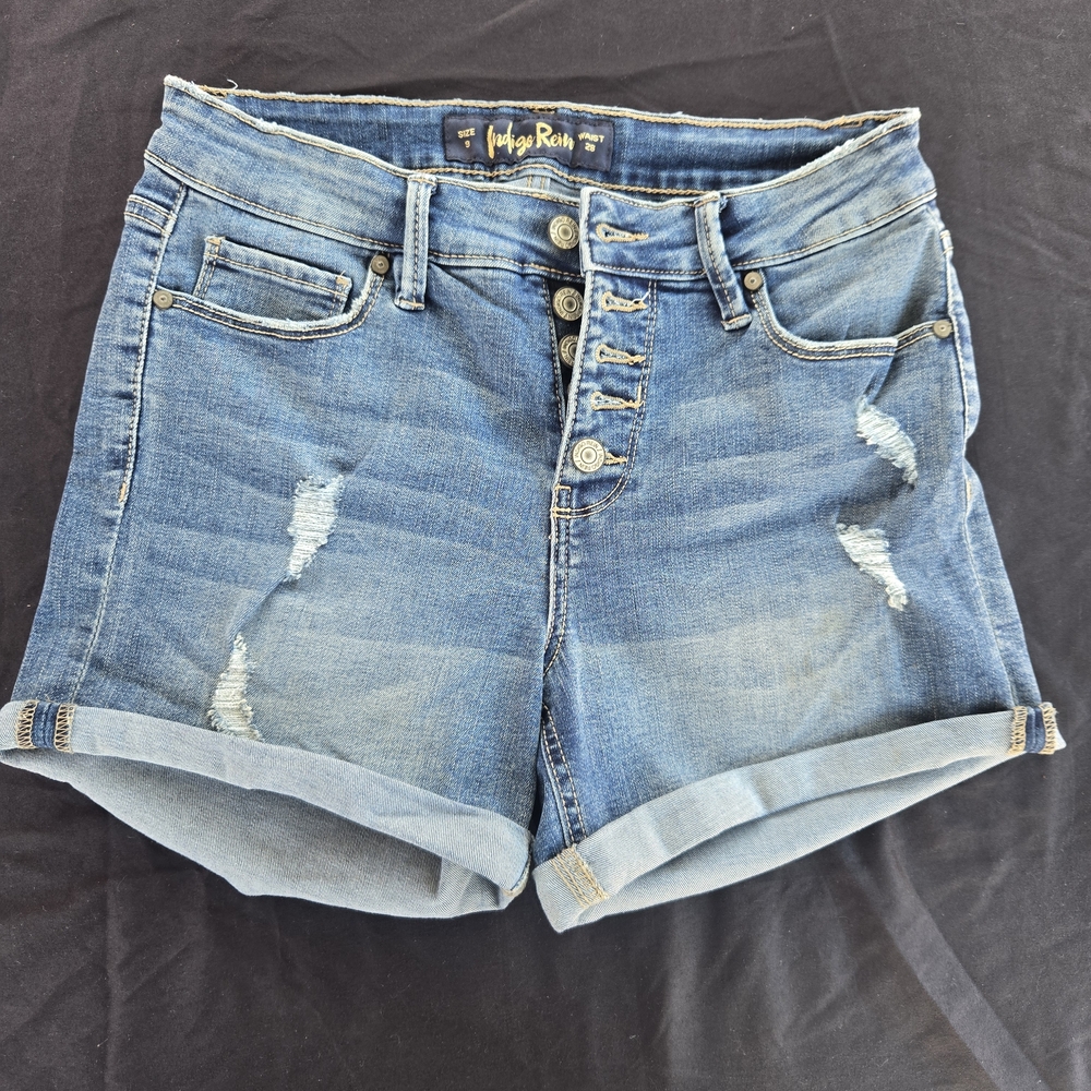 Indigo Rein Women's Blue Distressed Denim Shorts